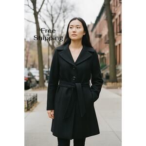 Guess Women's Black Belted Coat Size S 052-LRS
